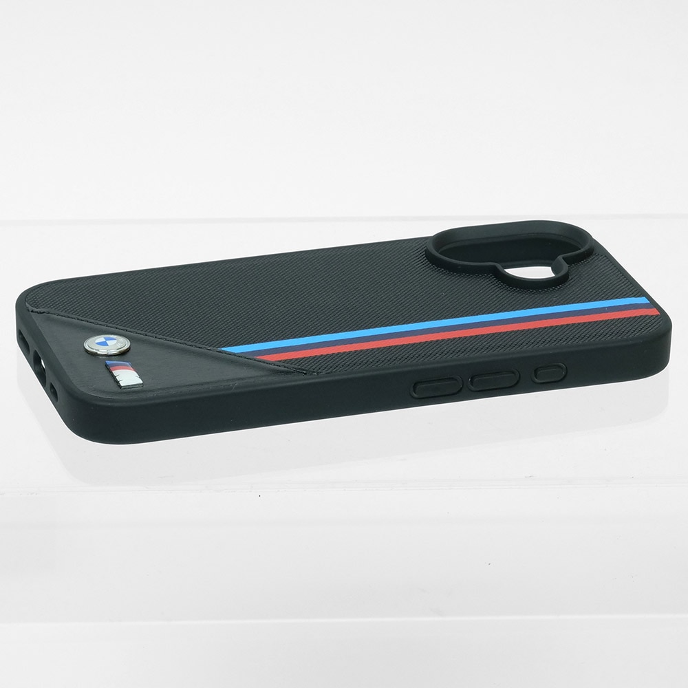 BMW iPhone 16 マグセーフ PU ハードケース メッシュテクスチャー ストライプ ブラック BMHMP16S23PUTRK