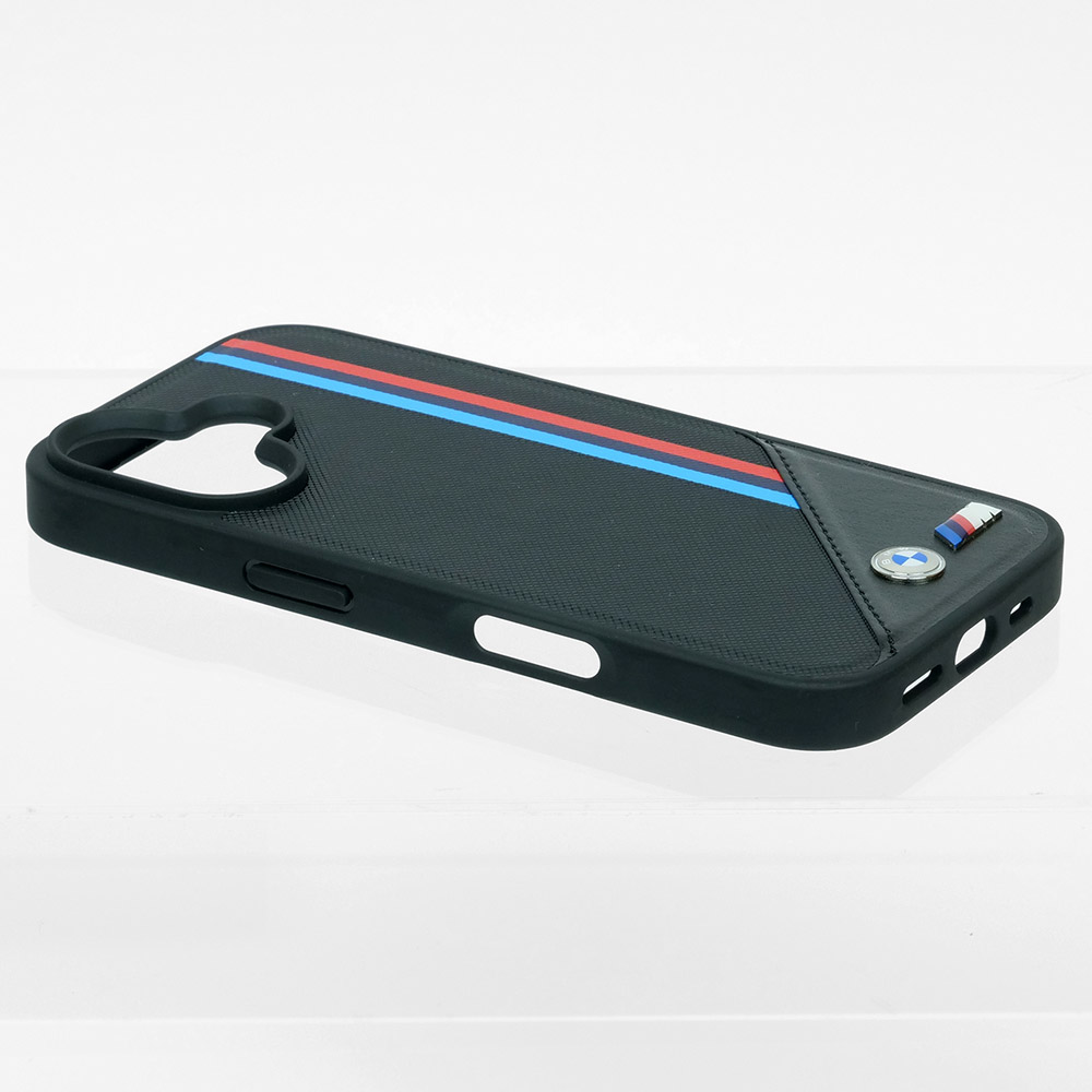 BMW iPhone 16 マグセーフ PU ハードケース メッシュテクスチャー ストライプ ブラック BMHMP16S23PUTRK