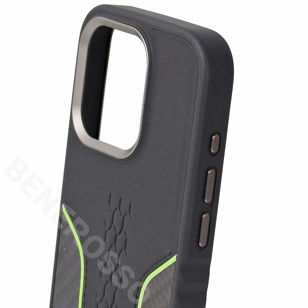 ランボルギーニ iPhone 15ProMax マグセーフ アルカンターラ＆カーボンファイバー バックカバー ウラカン D21 グリーン LB-TPUPCMIP15PM-HU/D21-GN