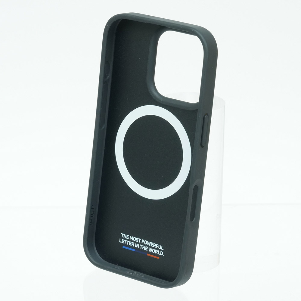 BMW iPhone 16Pro マグセーフ  PU ハードケース メッシュテクスチャー ストライプ ブラック BMHMP16L23PUTRK