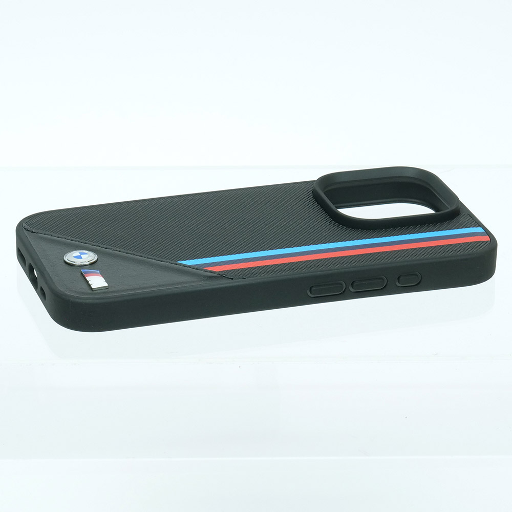 BMW iPhone 16Pro マグセーフ  PU ハードケース メッシュテクスチャー ストライプ ブラック BMHMP16L23PUTRK