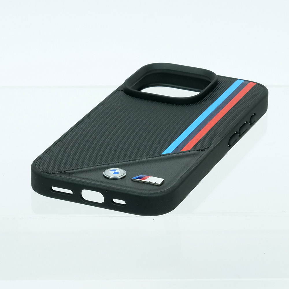 BMW iPhone 16Pro マグセーフ  PU ハードケース メッシュテクスチャー ストライプ ブラック BMHMP16L23PUTRK