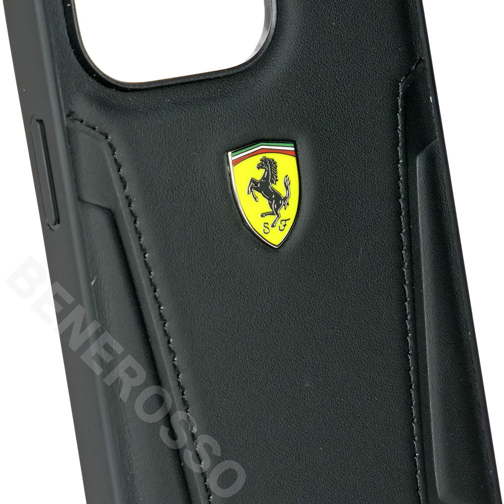フェラーリ iPhone14Pro レザー バックカバー ブラック FEHCP14LRBUK