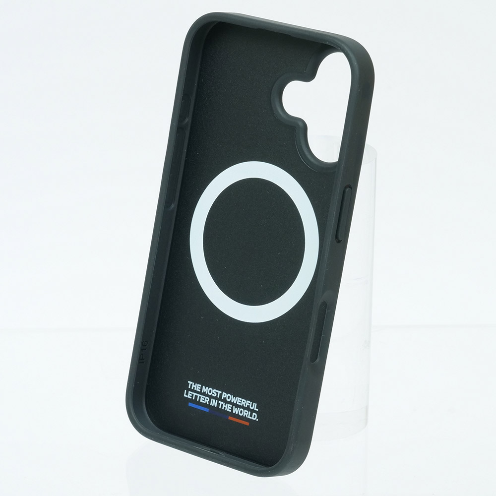 BMW iPhone 16 マグセーフ PU カーボン調 ハードケース トリコロール ブラック BMHMP16S23PUDTK
