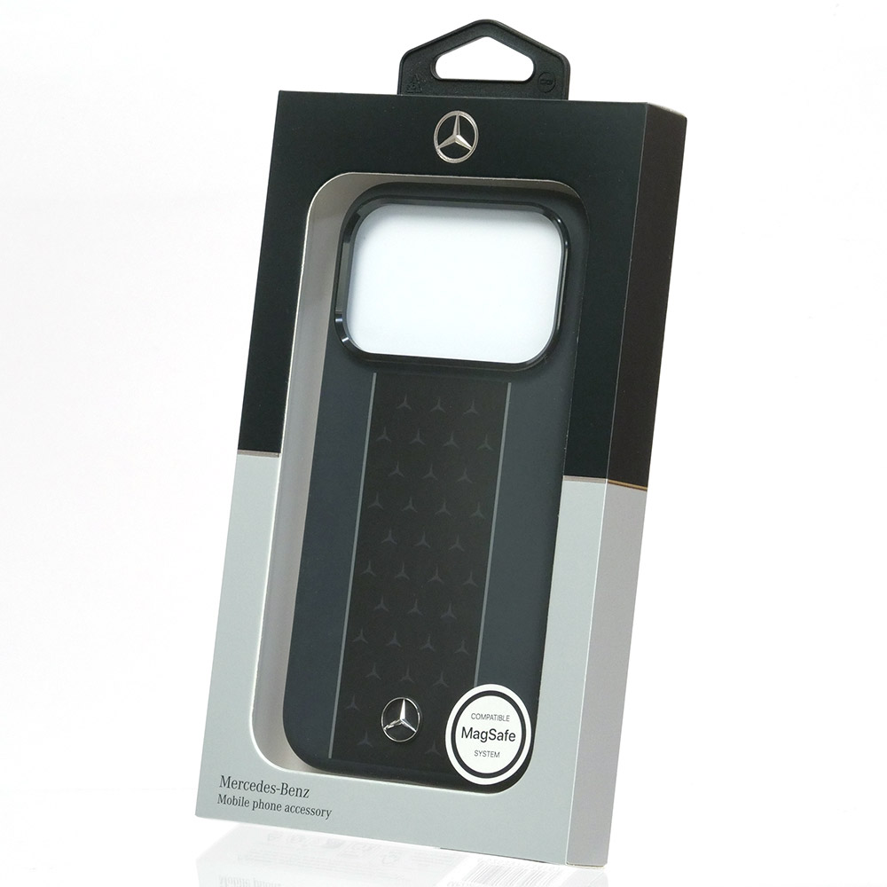 メルセデスベンツ iPhone 17Pro レザー バックカバー 星形模様 ホワイトライン ブラック マグセーフ対応 MEHMP17L25LSMSSK