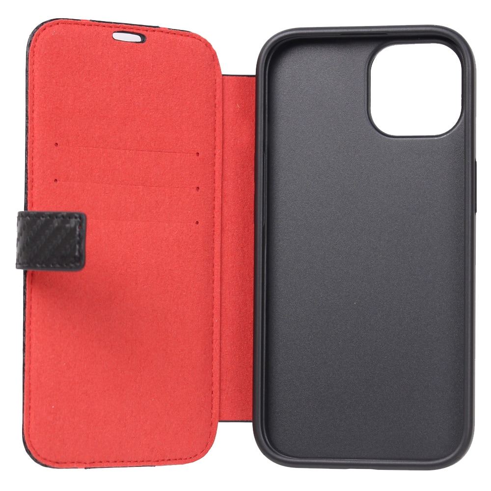 フェラーリ iPhone 15 カーボン調PUレザー 手帳型ケース ストライプ ブラック FEBKP15SNMBK