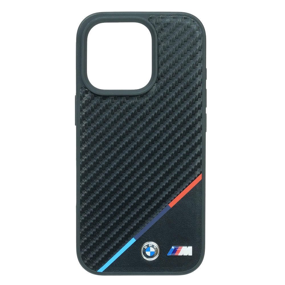 BMW iPhone16Pro マグセーフ PU カーボン調 ハードケース トリコロール ブラック BMHMP16L23PUDTK