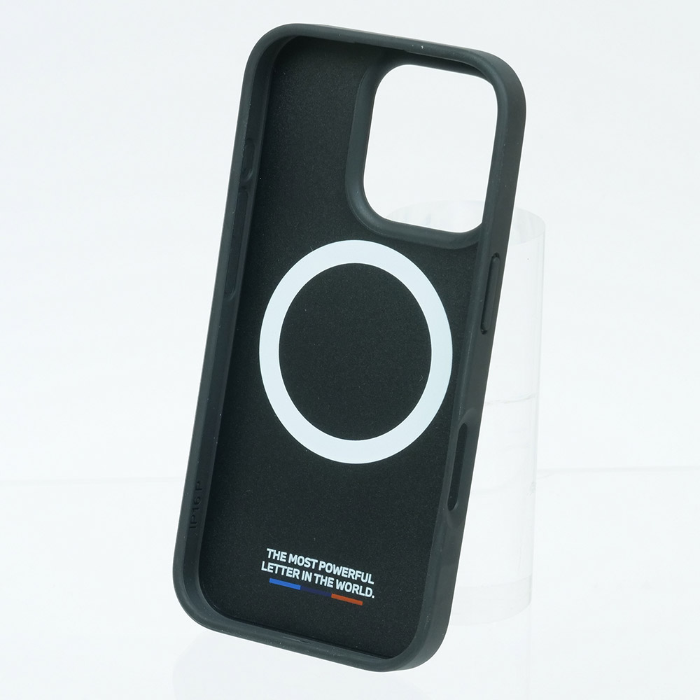 BMW iPhone16Pro マグセーフ PU カーボン調 ハードケース トリコロール ブラック BMHMP16L23PUDTK