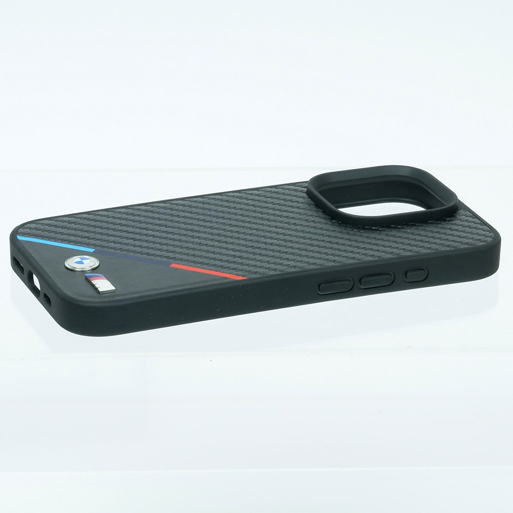 BMW iPhone16Pro マグセーフ PU カーボン調 ハードケース トリコロール ブラック BMHMP16L23PUDTK