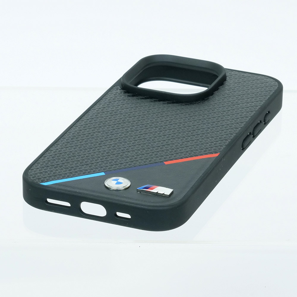 BMW iPhone16Pro マグセーフ PU カーボン調 ハードケース トリコロール ブラック BMHMP16L23PUDTK