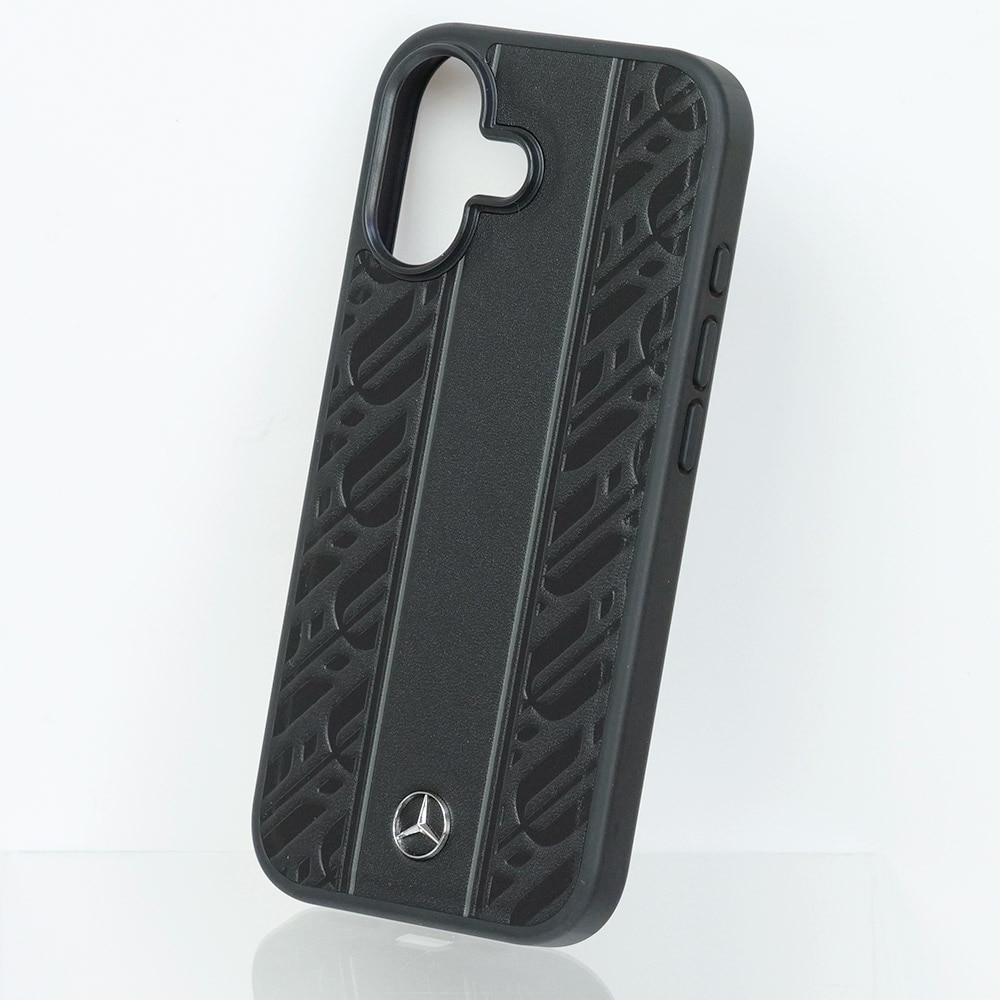 メルセデスベンツ iPhone 17 レザー バックカバー ローレル模様 グレーライン ブラック マグセーフ対応 MEHMP17S25RLDLKH