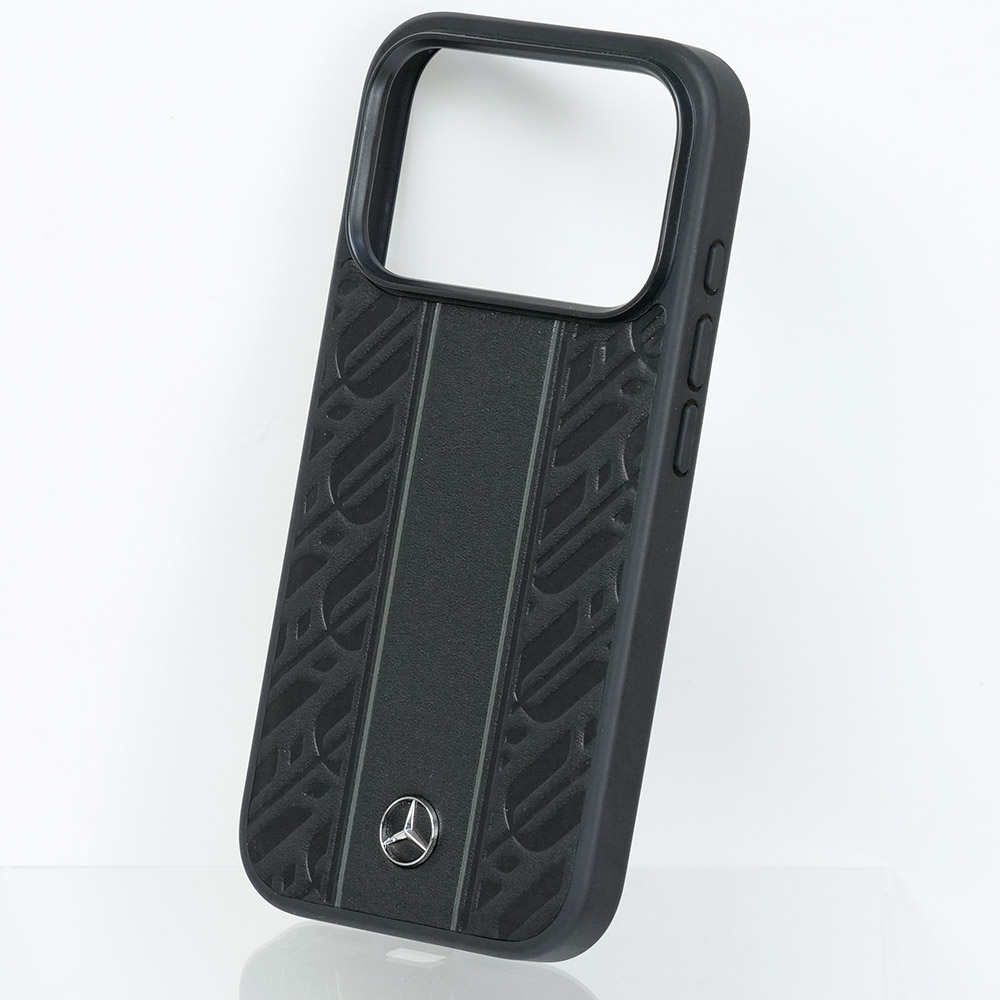 メルセデスベンツ iPhone 17Pro レザー バックカバー ローレル模様 グレーライン ブラック マグセーフ対応 MEHMP17L25RLDLKH