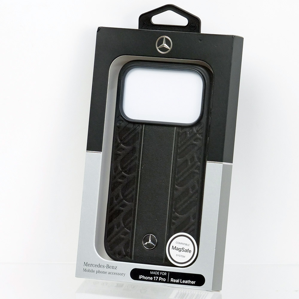 メルセデスベンツ iPhone 17Pro レザー バックカバー ローレル模様 グレーライン ブラック マグセーフ対応 MEHMP17L25RLDLKH