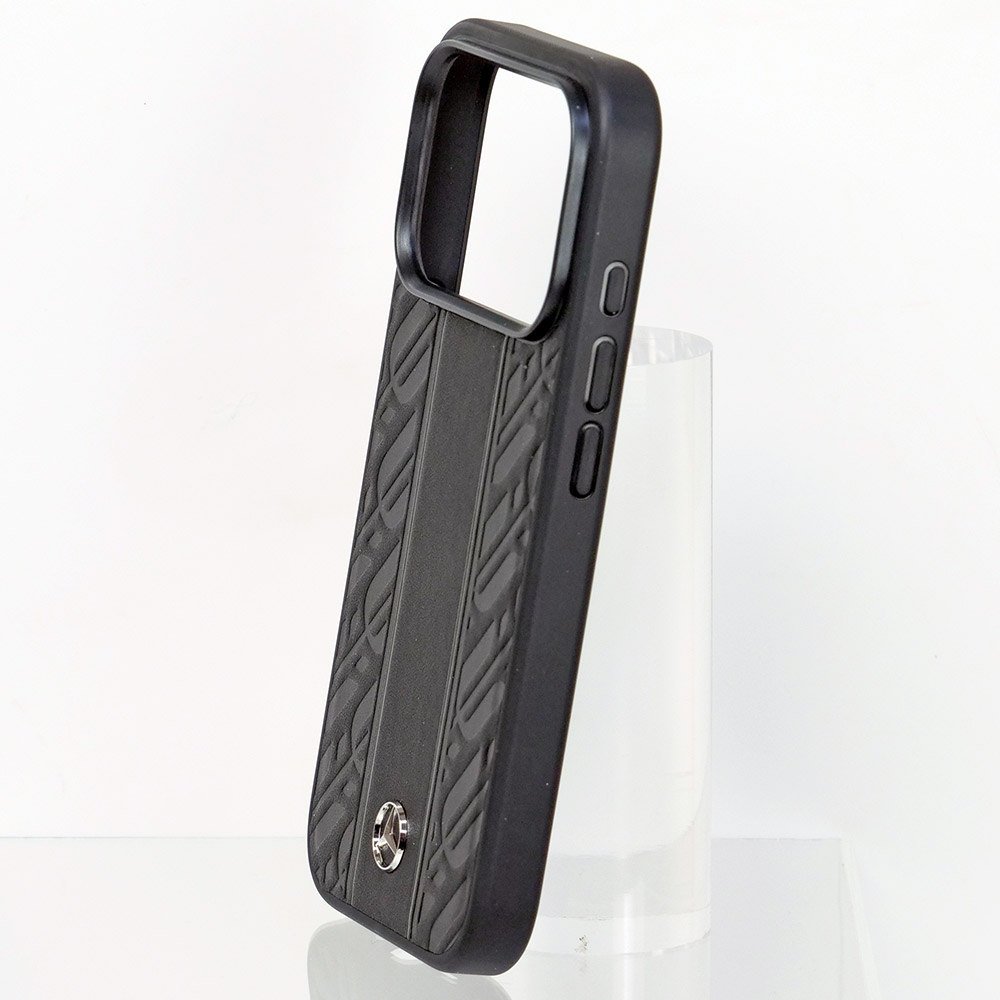 メルセデスベンツ iPhone 17Pro レザー バックカバー ローレル模様 グレーライン ブラック マグセーフ対応 MEHMP17L25RLDLKH