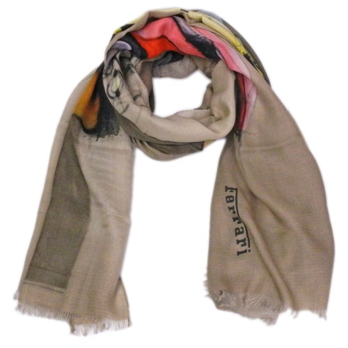 フェラーリ CARS パッチワーク プリント スカーフ ベージュ