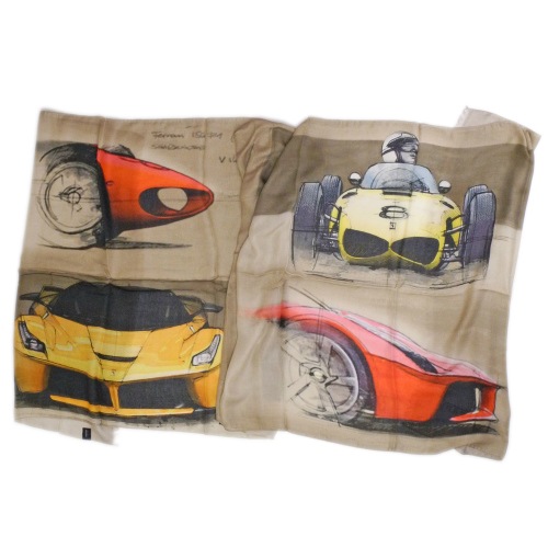 フェラーリ CARS パッチワーク プリント スカーフ ベージュ