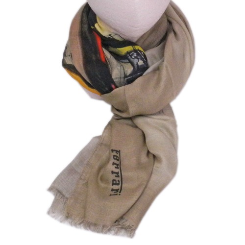 フェラーリ CARS パッチワーク プリント スカーフ ベージュ