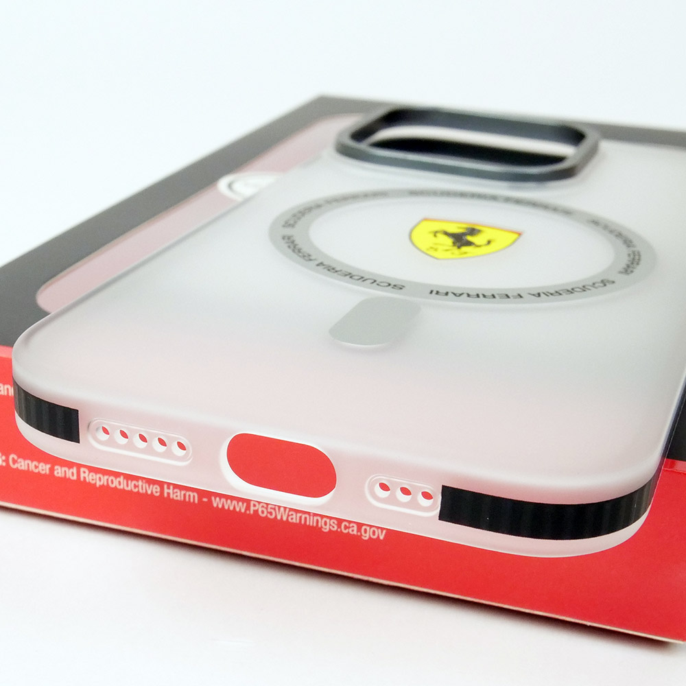 フェラーリ iPhone 15Pro マグセーフ バックカバー ホワイト シルバー/ブラック FEHMP15LUBACIK 