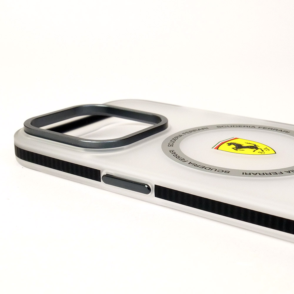 フェラーリ iPhone 15Pro マグセーフ バックカバー ホワイト シルバー/ブラック FEHMP15LUBACIK 