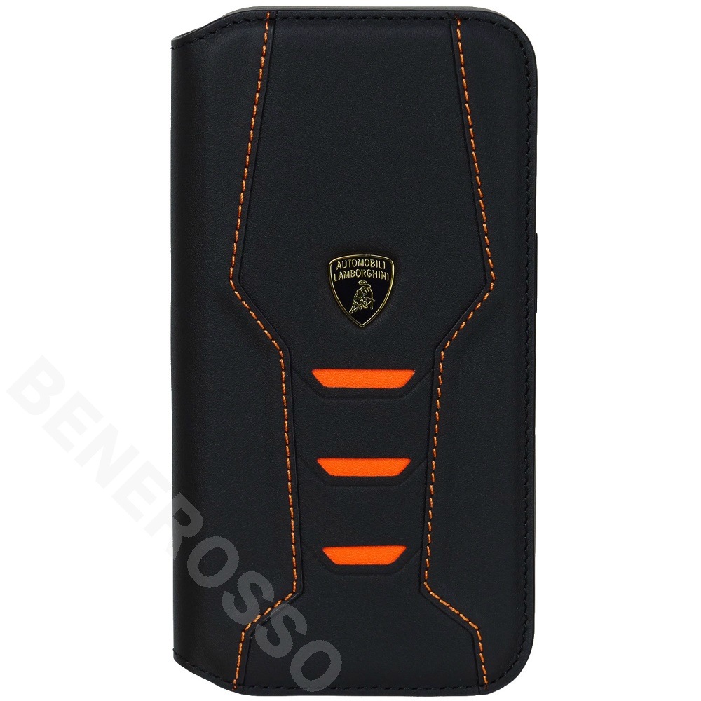 ランボルギーニ iPhone 15Pro レザー ブックタイプケース ウラカン D16 オレンジ LB-TPUFCIP15P-HU/D16-OE