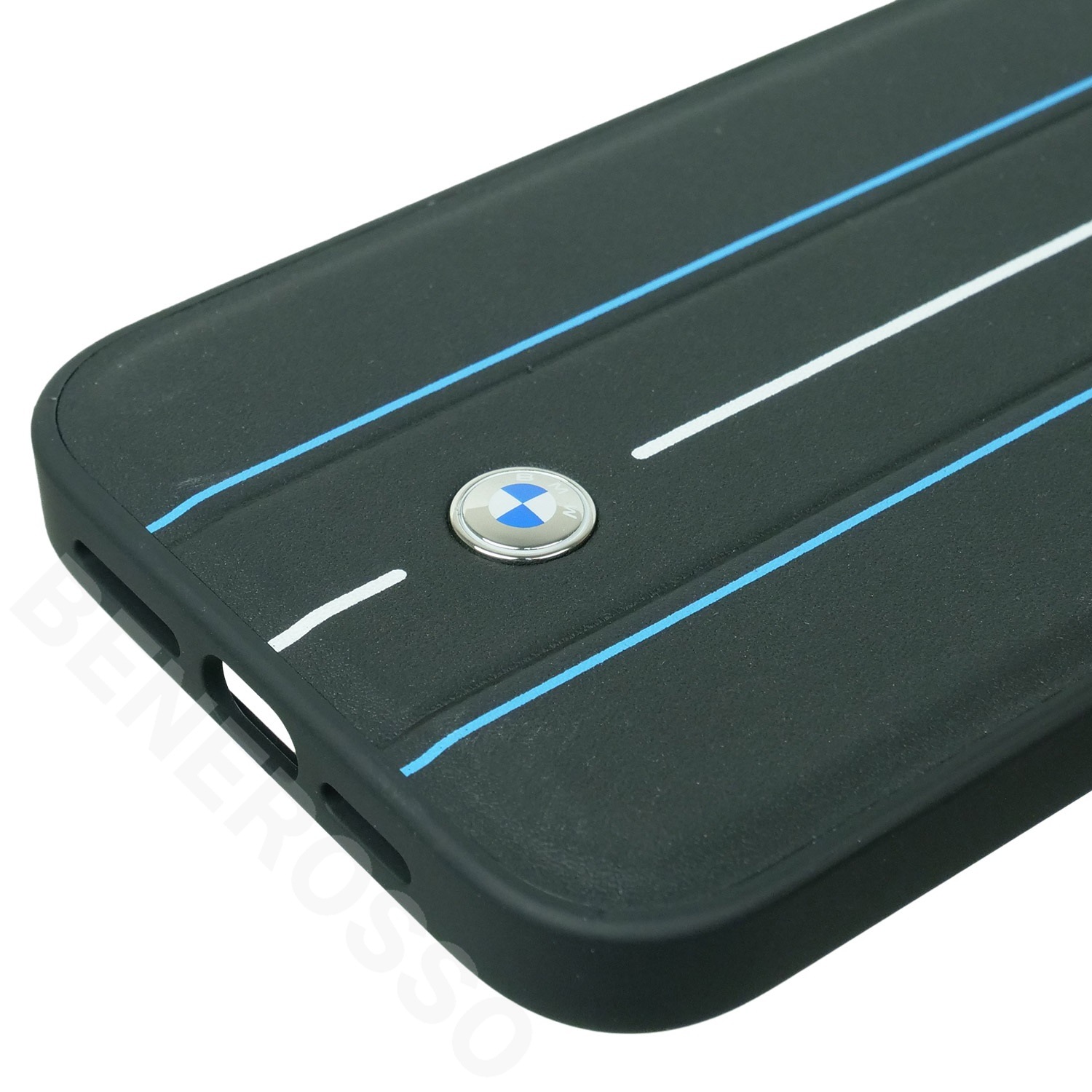 BMW iPhone 14Plus レザー バックカバー HOT STAMP LINES ブラック BMHCP14M22RVSK