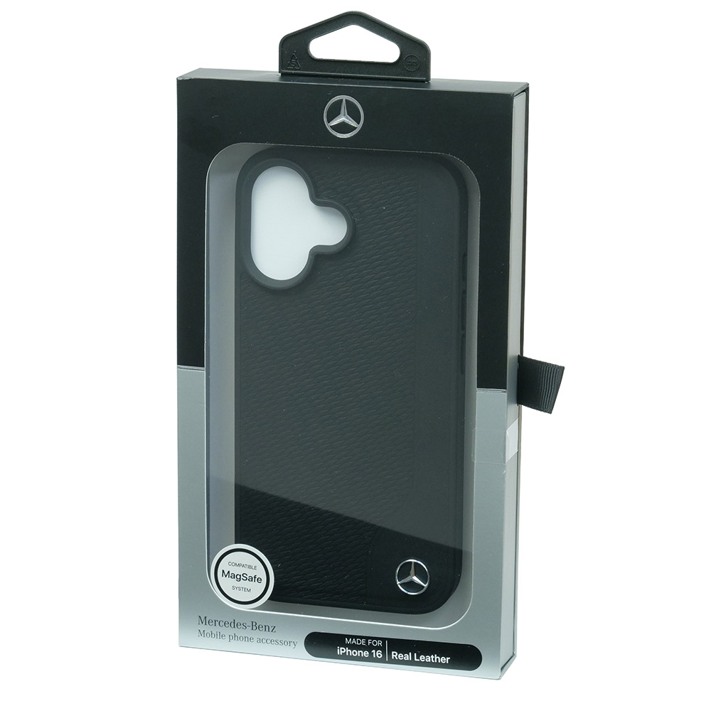 メルセデスベンツ iPhone 16 マグセーフ WOOD IMITATION レザーバックカバー ブラック MEHMP16S23RBGVK