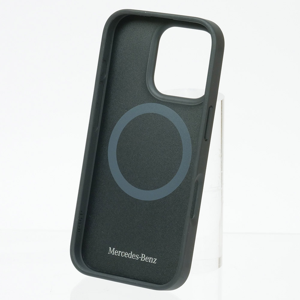 メルセデスベンツ iPhone 16Pro マグセーフ WOOD IMITATION レザーバックカバー ブラック MEHMP16L23RBGVK