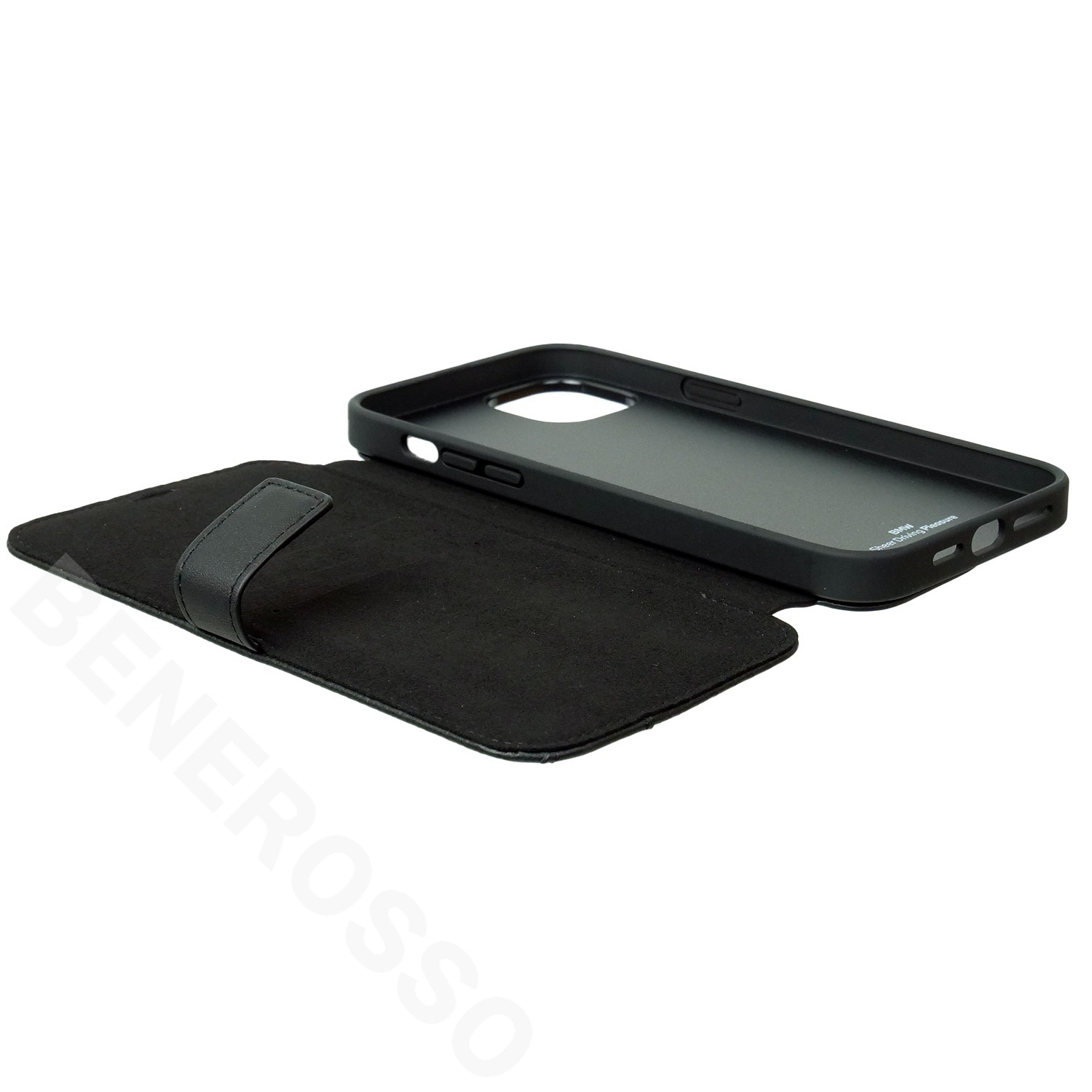 BMW iPhone 14Plus レザー ブックタイプケース BIG LOGO STRIPE ブラック BMBKP14M22RDPK