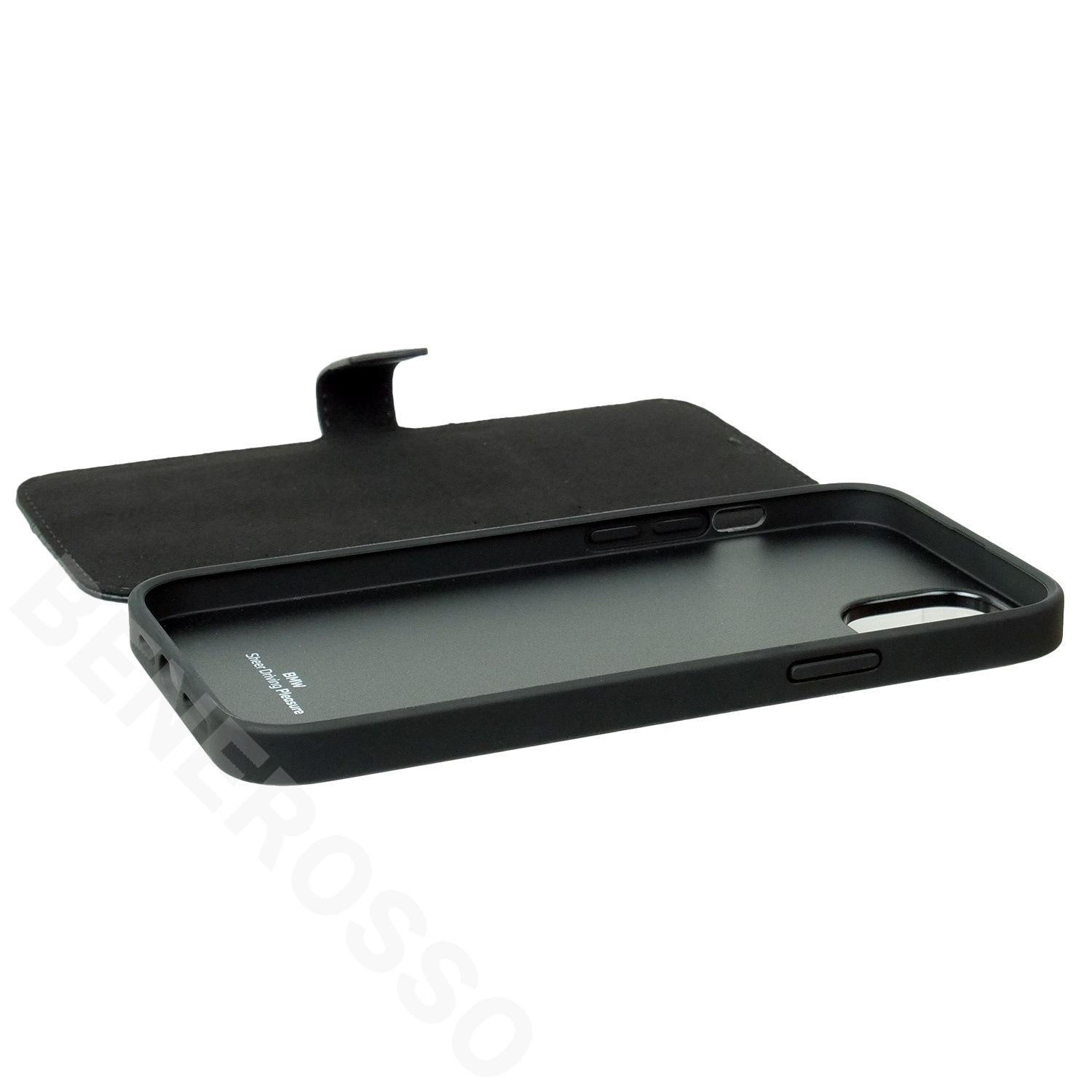 BMW iPhone 14Plus レザー ブックタイプケース BIG LOGO STRIPE ブラック BMBKP14M22RDPK