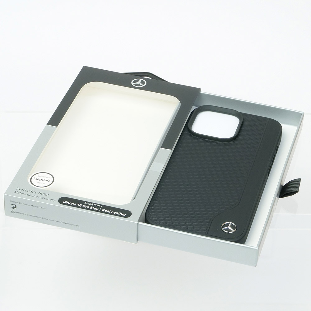 メルセデスベンツ iPhone 16ProMax マグセーフ WOOD IMITATION レザーバックカバー ブラック MEHMP16X23RBGVK