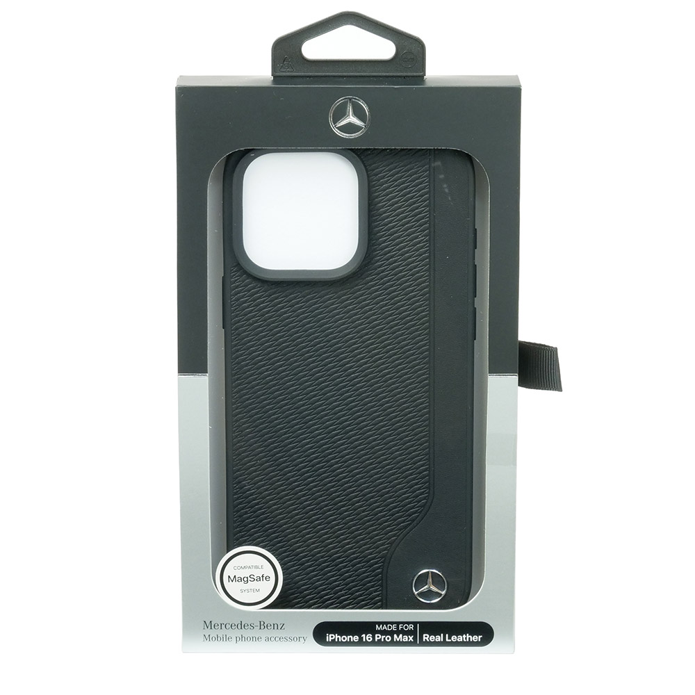 メルセデスベンツ iPhone 16ProMax マグセーフ WOOD IMITATION レザーバックカバー ブラック MEHMP16X23RBGVK