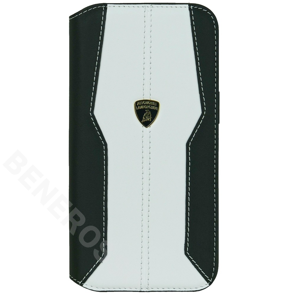 ランボルギーニ iPhone 15ProMax レザー ブックタイプケース ウラカン D1 ホワイト LB-TPUFCIP15PM-HU/D1-WE