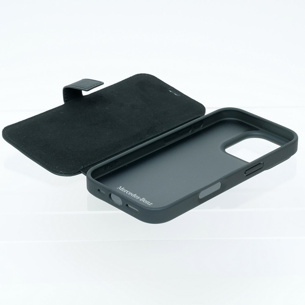 メルセデスベンツ iPhone 16Pro レザー ブックタイプケース WITH WAVES ブラック MEBKP16S23RWRSK