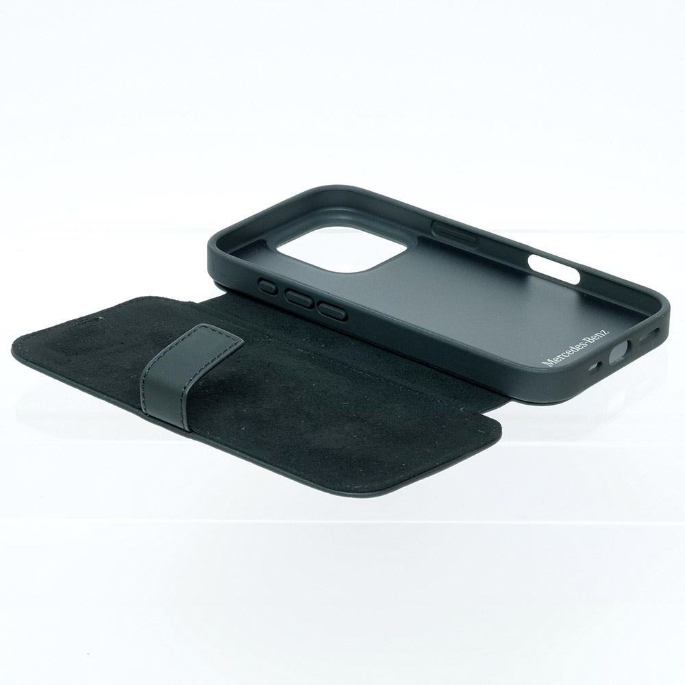 メルセデスベンツ iPhone 16Pro レザー ブックタイプケース WITH WAVES ブラック MEBKP16S23RWRSK