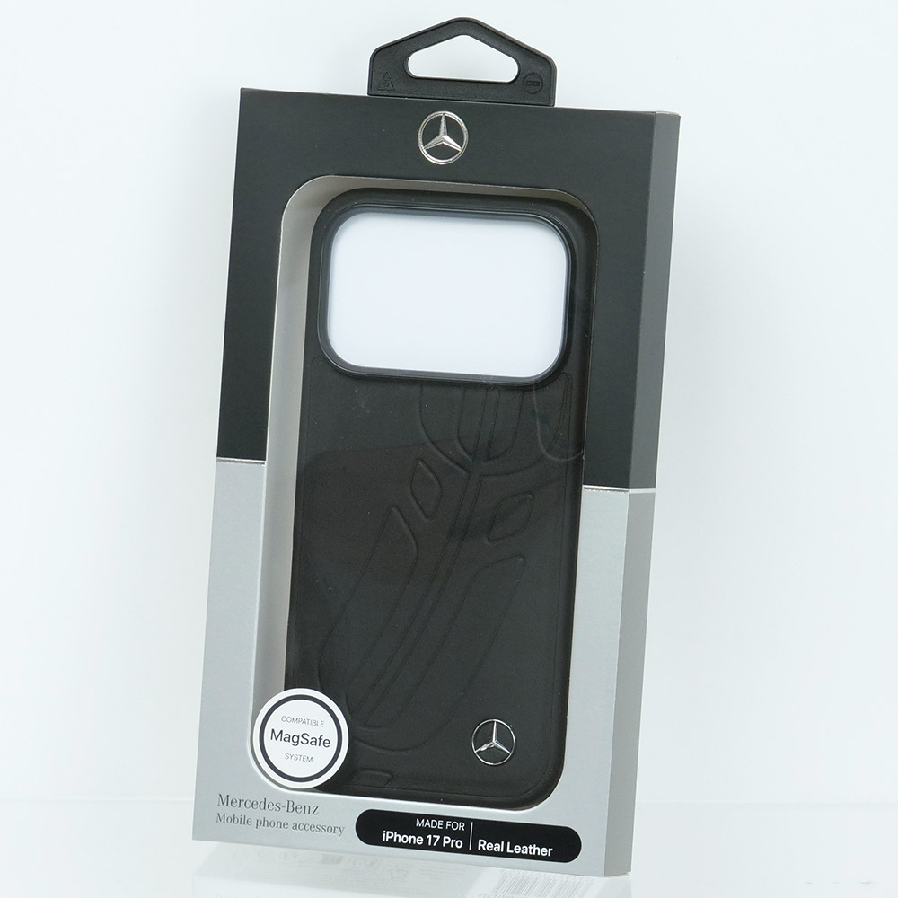メルセデスベンツ iPhone 17Pro レザー バックカバー ラージ ローレル模様 ブラック マグセーフ対応 MEHMP17L25ROOLK