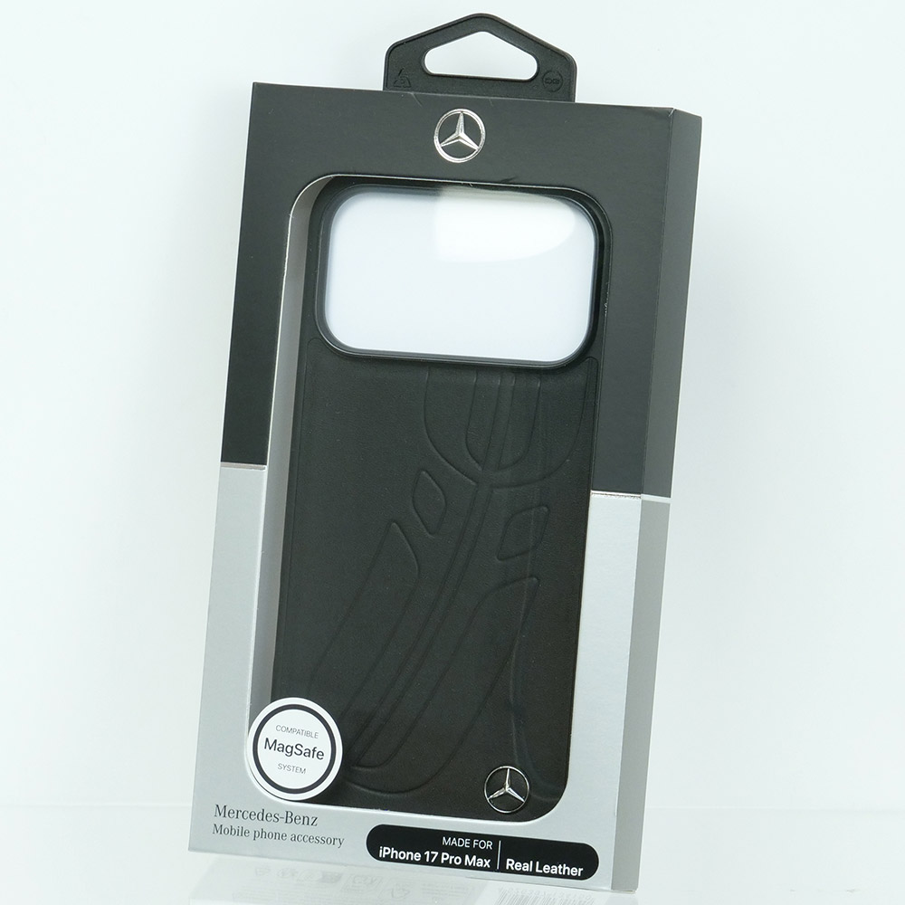メルセデスベンツ iPhone 17ProMax レザー バックカバー ラージ ローレル模様 ブラック マグセーフ対応 MEHMP17X25ROOLK