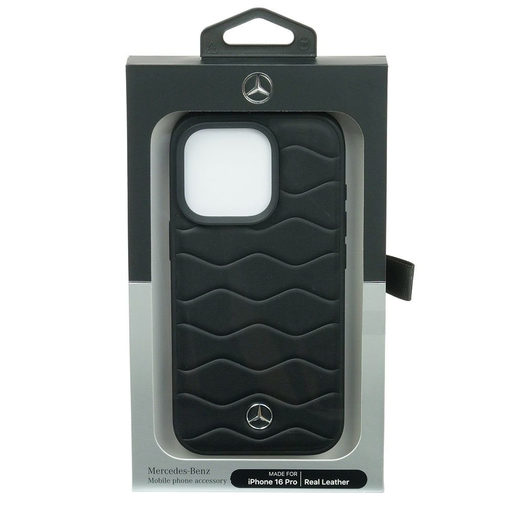 メルセデスベンツ iPhone 16Pro レザーバックカバー WITH WAVES ブラック MEHCP16L23RWRSK
