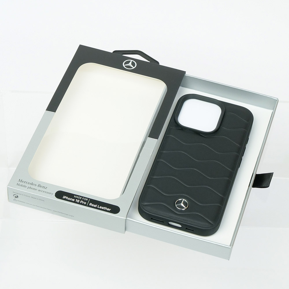 メルセデスベンツ iPhone 16Pro レザーバックカバー WITH WAVES ブラック MEHCP16L23RWRSK