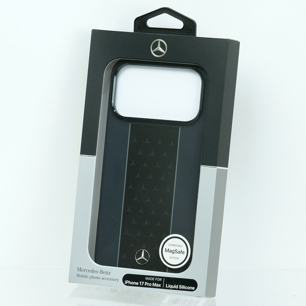 メルセデスベンツ iPhone 17ProMax レザー バックカバー 星形模様 ホワイトライン ブラック マグセーフ対応 MEHMP17X25LSMSSK