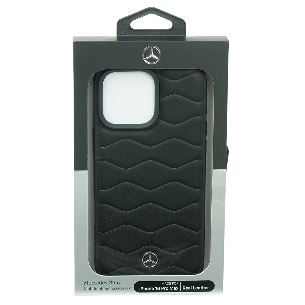 メルセデスベンツ iPhone 16ProMax レザーバックカバー WITH WAVES ブラック MEHCP16X23RWRSK