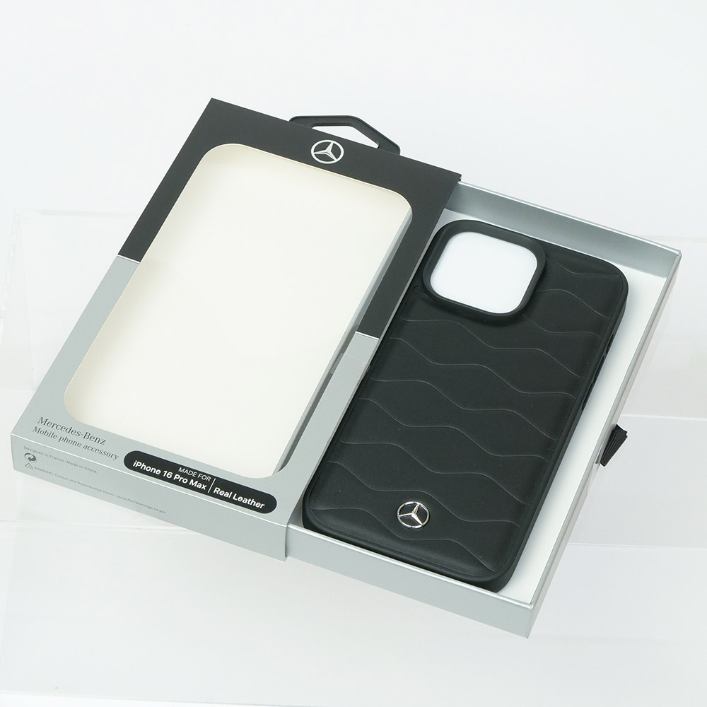 メルセデスベンツ iPhone 16ProMax レザーバックカバー WITH WAVES ブラック MEHCP16X23RWRSK