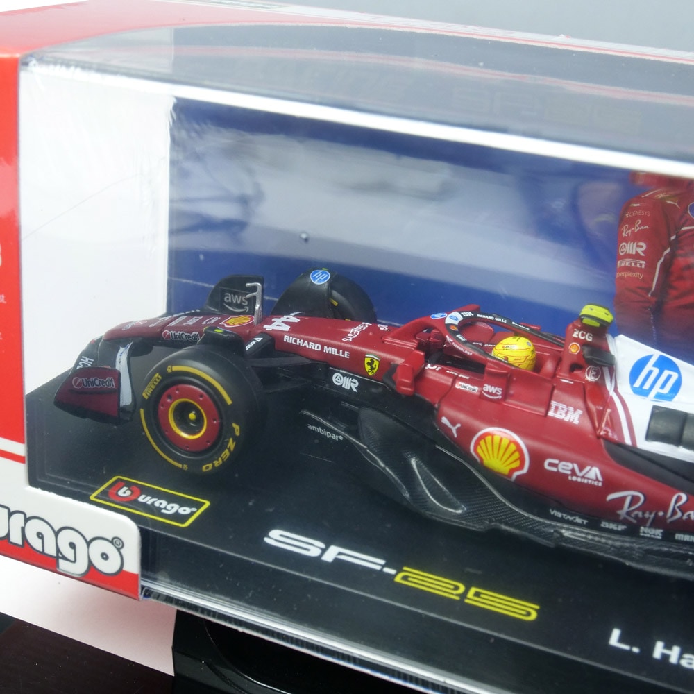Bburago 1/43スケール スクーデリア フェラーリ HP SF25 L.ハミルトン 2025 ドライバー付 クリアケース レッド 18-36852H