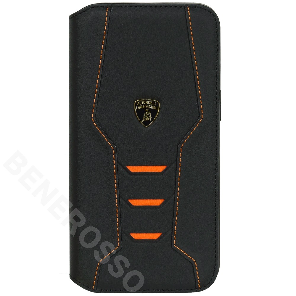 ランボルギーニ iPhone 15ProMax レザー ブックタイプケース ウラカン D16 オレンジ LB-TPUFCIP15PM-HU/D16-OE