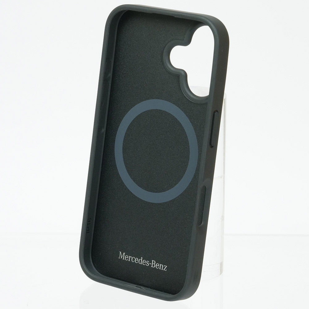 メルセデスベンツ iPhone 16 マグセーフ ブルーライン レザーバックカバー ブラック MEHMP16S23RURBK