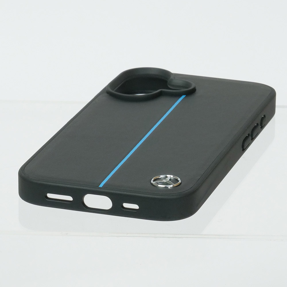 メルセデスベンツ iPhone 16 マグセーフ ブルーライン レザーバックカバー ブラック MEHMP16S23RURBK