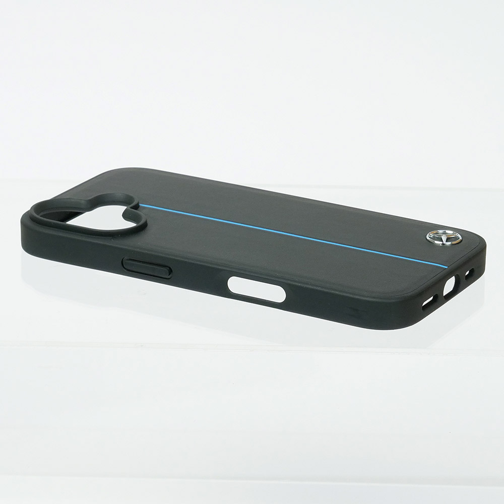 メルセデスベンツ iPhone 16 マグセーフ ブルーライン レザーバックカバー ブラック MEHMP16S23RURBK