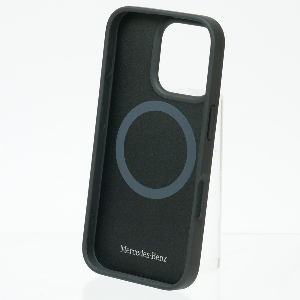 メルセデスベンツ iPhone 16Pro マグセーフ ブルーライン レザーバックカバー ブラック MEHMP16L23RURBK