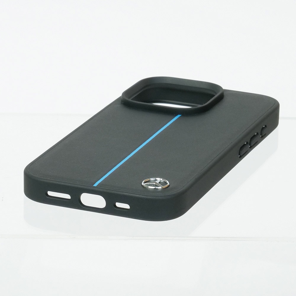 メルセデスベンツ iPhone 16Pro マグセーフ ブルーライン レザーバックカバー ブラック MEHMP16L23RURBK