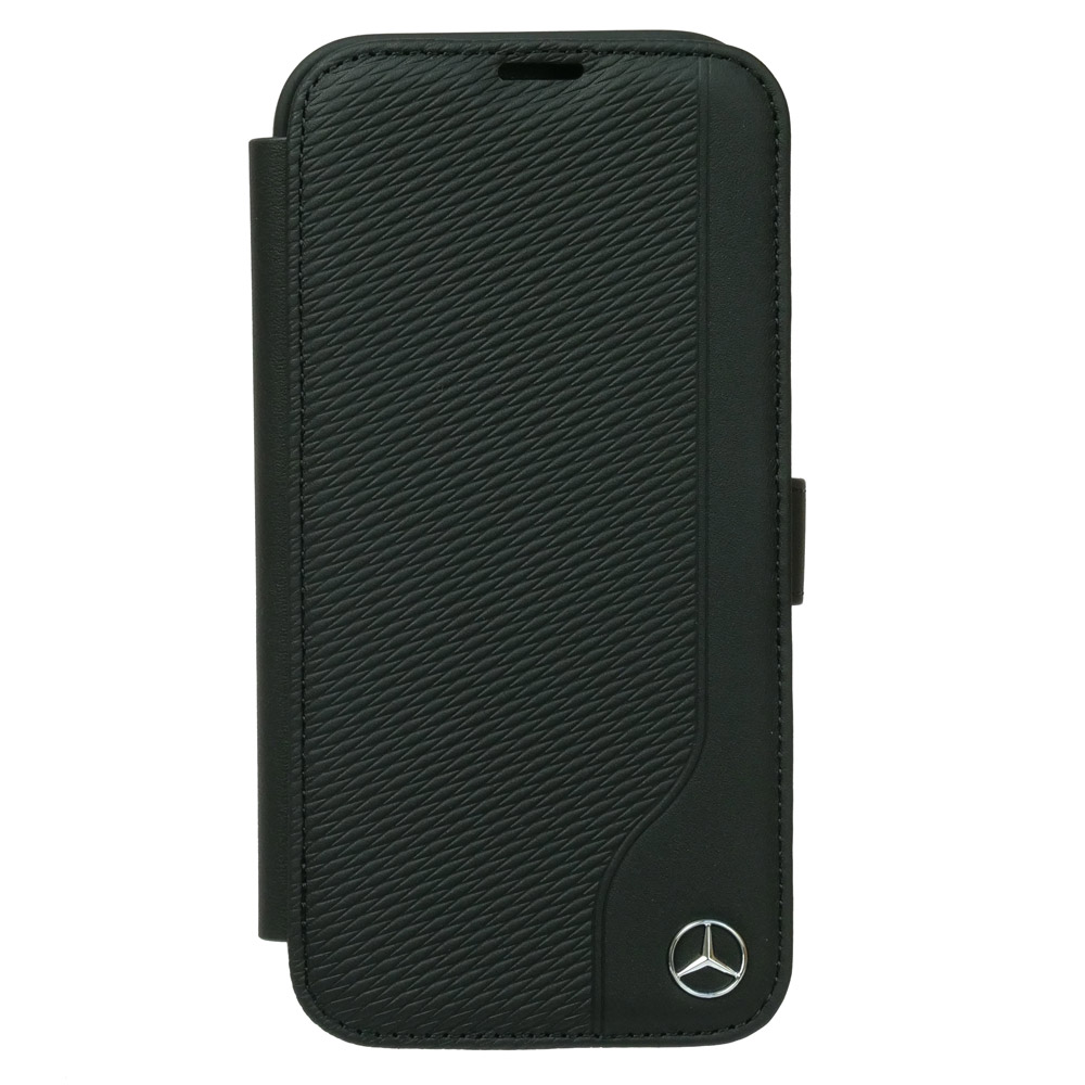 メルセデスベンツ iPhone 16 WOOD IMITATION レザー ブックタイプケース ブラック MEBKP16S23RBGVK
