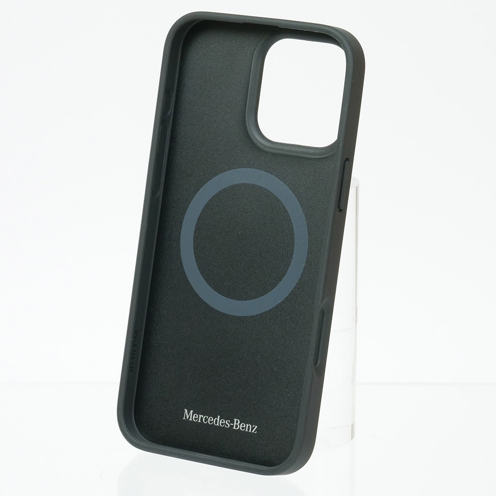 メルセデスベンツ iPhone 16ProMax マグセーフ ブルーライン レザーバックカバー ブラック MEHMP16X23RURBK